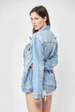 RISEN Full Size Distressed Long Sleeve Denim Jacket - Trendsi - Flyclothing LLC