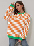 Contrast Striped Long Sleeve Sweatshirt - Trendsi - Flyclothing LLC