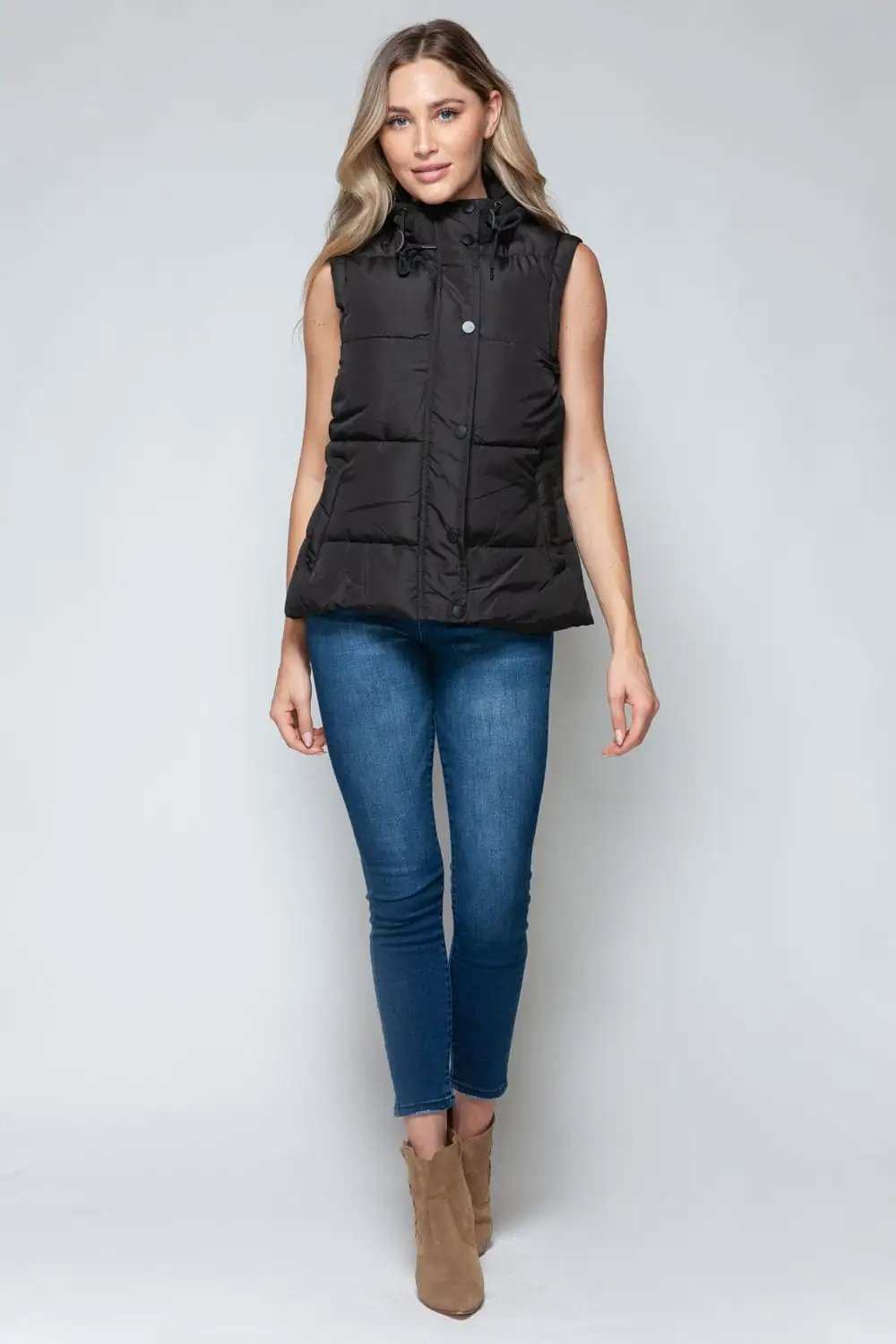 Snobbish Snap and Zip Closure Hooded Vest - Trendsi - Flyclothing LLC