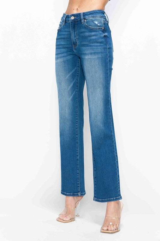 bytos Full Size Cat's Whiskers High Rise Straight Jeans - Trendsi - Flyclothing LLC