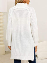 Slit Turtleneck Long Sleeve Sweater - Trendsi - Flyclothing LLC