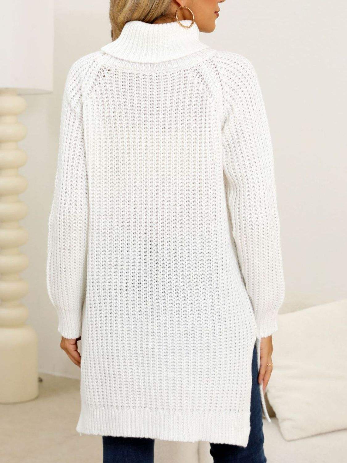 Slit Turtleneck Long Sleeve Sweater - Trendsi - Flyclothing LLC