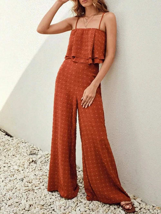 Swiss Dot Layered Cami and Pants Set - Trendsi - Flyclothing LLC