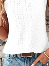 Eyelet Lace Trim V-Neck Tank Top - Trendsi - Flyclothing LLC