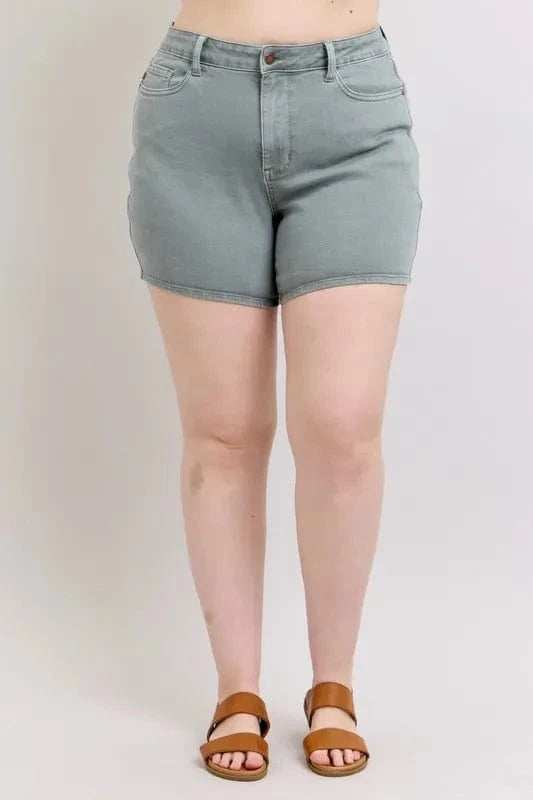 Judy Blue Full Size Hw Garment Dyed & Back Pkt Embroidery Shorts Plus Size - Trendsi - Flyclothing LLC