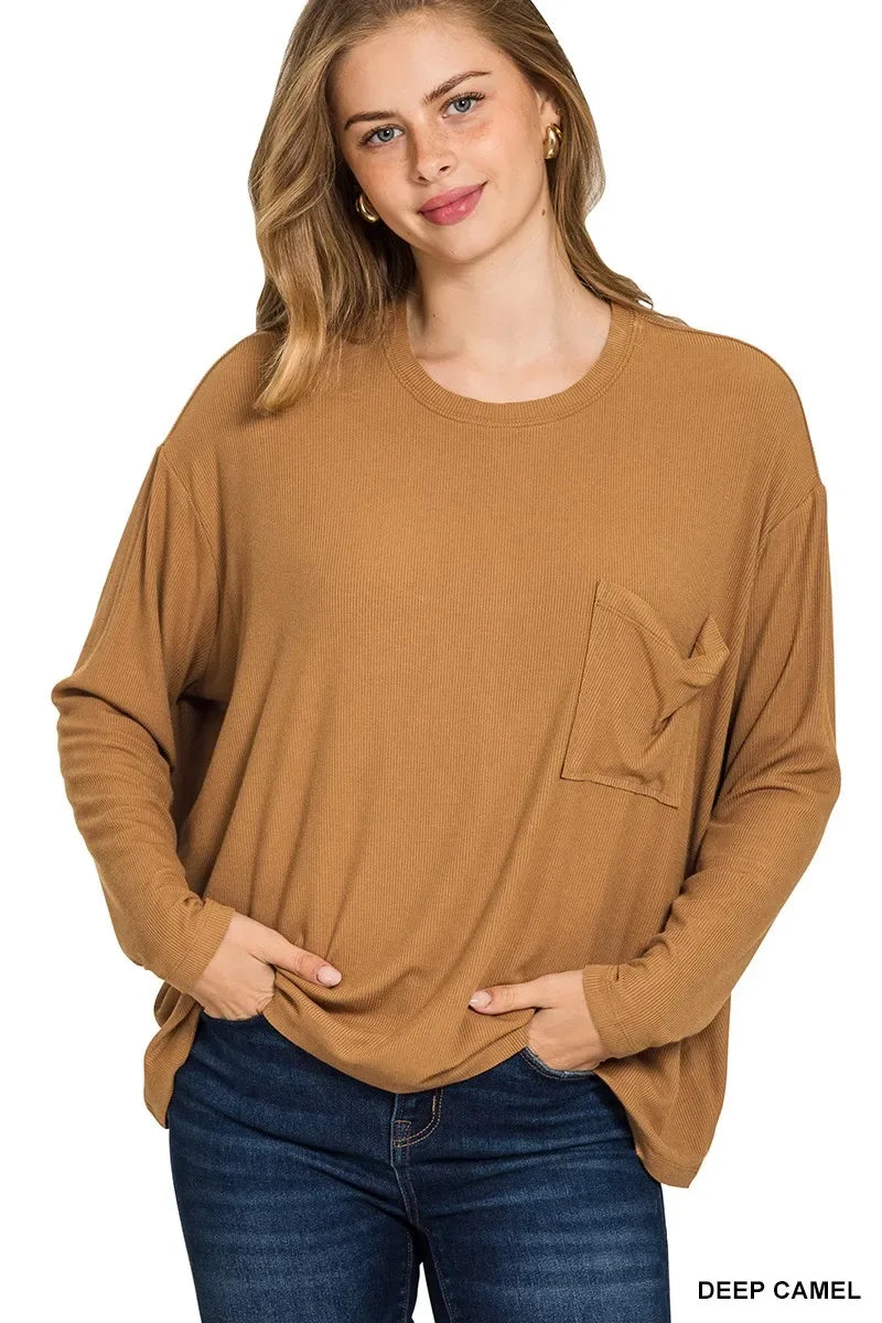 Zenana Ribbed Rayon Span Dolman Sleeve Top - Trendsi - Flyclothing LLC