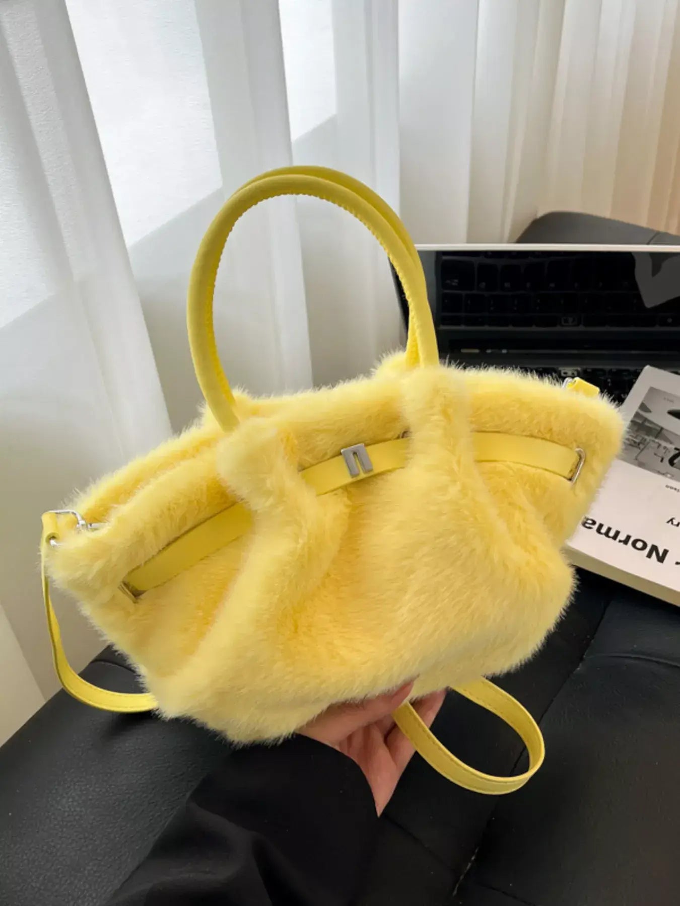 Fluffy Crossbody Bag with Buckle Detail - Trendsi - Flyclothing LLC