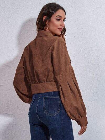 Button Down Collared Neck Cropped Jacket - Trendsi - Flyclothing LLC