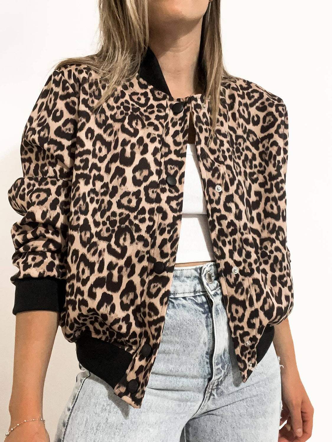 Pocketed Snap Down Baseball Collar Jacket - Trendsi - Flyclothing LLC