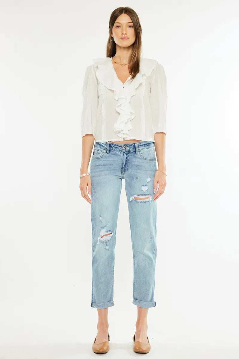 Kancan Mid Rise Distressed Boyfriend Fit Jeans - Trendsi - Flyclothing LLC