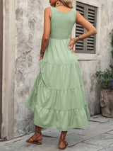 Smocked Scoop Neck Sleeveless Tank Dress - Trendsi - Flyclothing LLC
