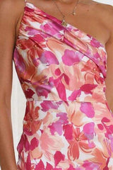 Ruched Printed Single Shoulder Midi Dress - Trendsi - Flyclothing LLC