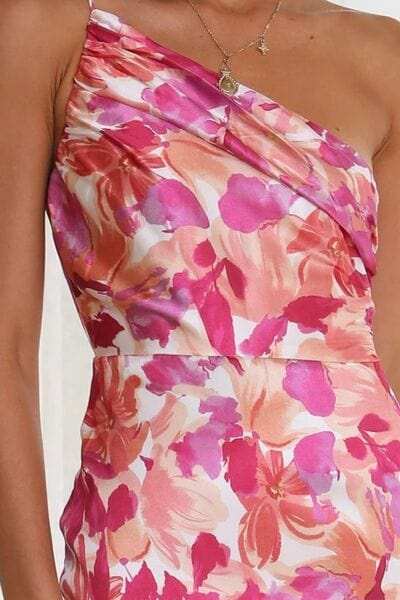 Ruched Printed Single Shoulder Midi Dress - Trendsi - Flyclothing LLC