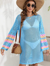 Openwork Contrast Long Sleeve Cover-Up - Trendsi - Flyclothing LLC