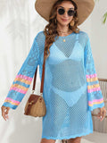 Openwork Contrast Long Sleeve Cover-Up - Trendsi