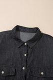 Pocketed Collared Neck Long Sleeve Denim Top - Trendsi - Flyclothing LLC