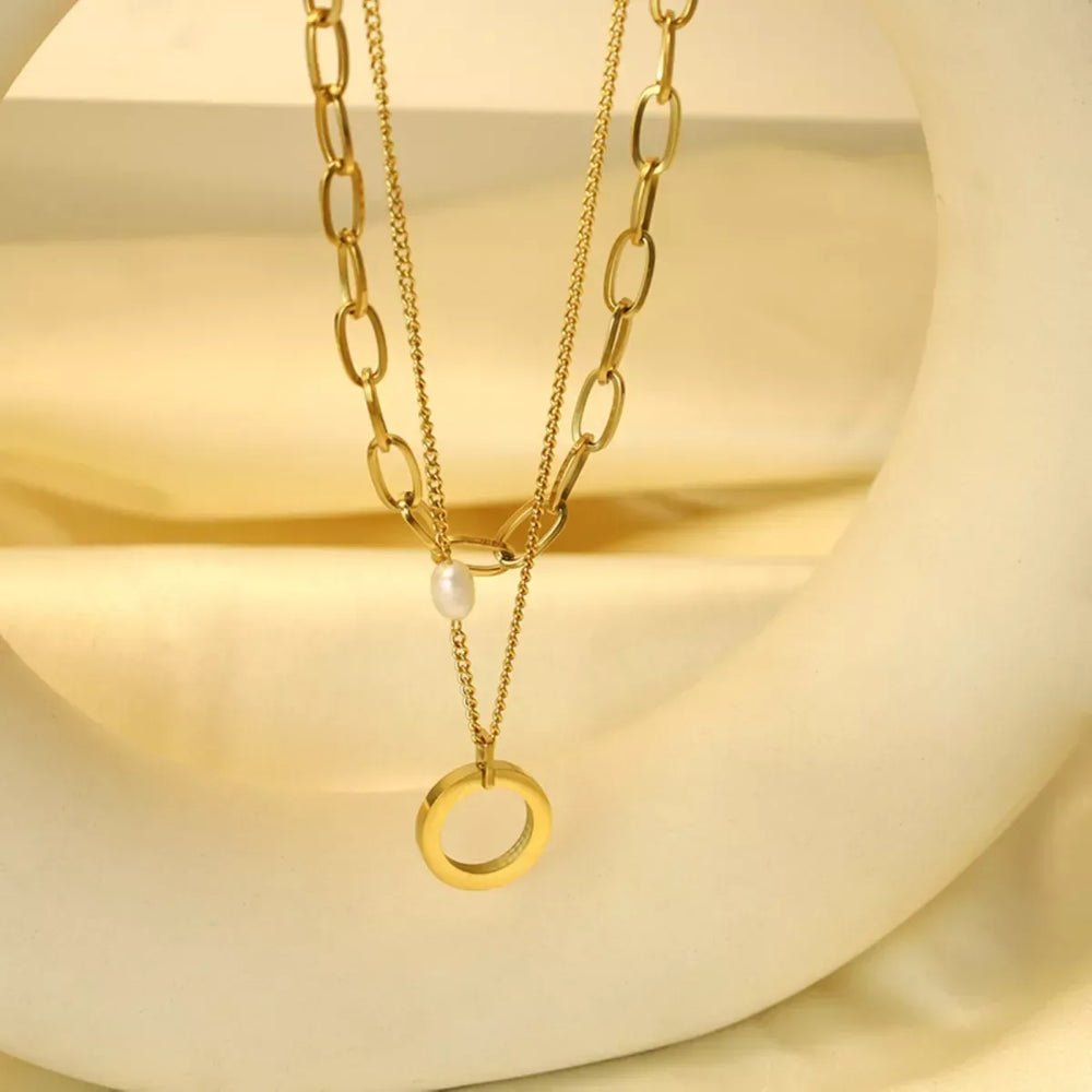 18K Gold-Plated Double Layered Necklace - Trendsi - Flyclothing LLC