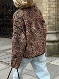 Perfee Leopard Open Front Long Sleeve Jacket - Trendsi
