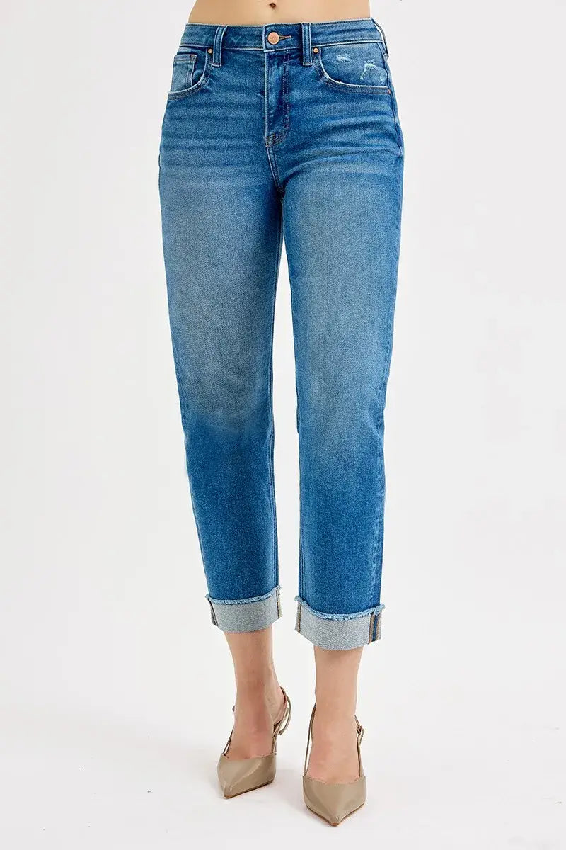 RISEN Full Size High Rise Boyfriend Fit Ankle Jeans Plus SIze - Trendsi - Flyclothing LLC