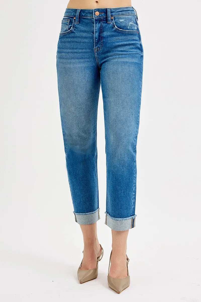 RISEN Full Size High Rise Boyfriend Fit Ankle Jeans Plus SIze - Trendsi - Flyclothing LLC