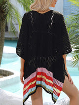 Slit Openwork V-Neck Half Sleeve Cover-Up - Trendsi - Flyclothing LLC