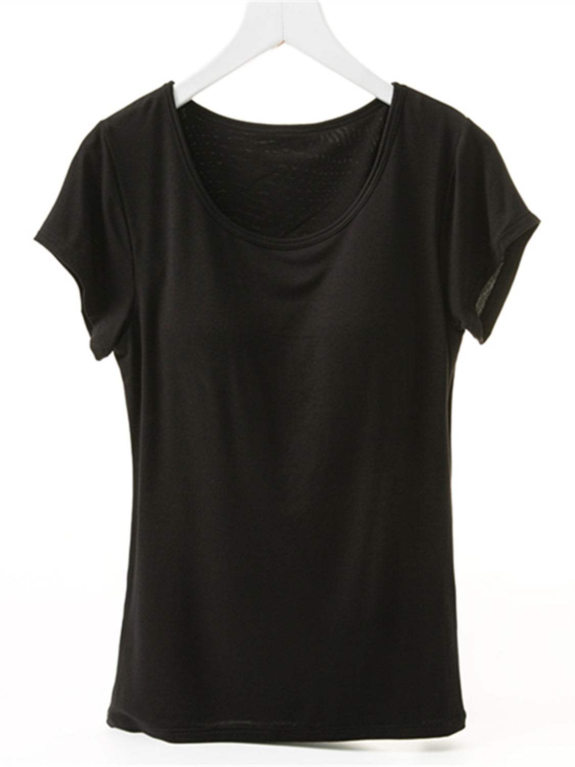 Round Neck Short Sleeve T-Shirt with Bra - Trendsi - Flyclothing LLC