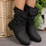 Buckled Low Heel Boots - Trendsi - Flyclothing LLC
