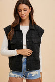 Annie Wear Texture Quilted Snap Down Vest Coat - Trendsi