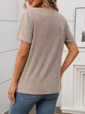 Ribbed V-Neck Short Sleeve T-Shirt - Trendsi