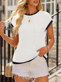Contrast Trim Round Neck Cap Sleeve Top - Trendsi