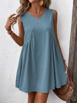Ivy Lane Ruched V-Neck Sleeveless Mini Dress - Trendsi - Flyclothing LLC