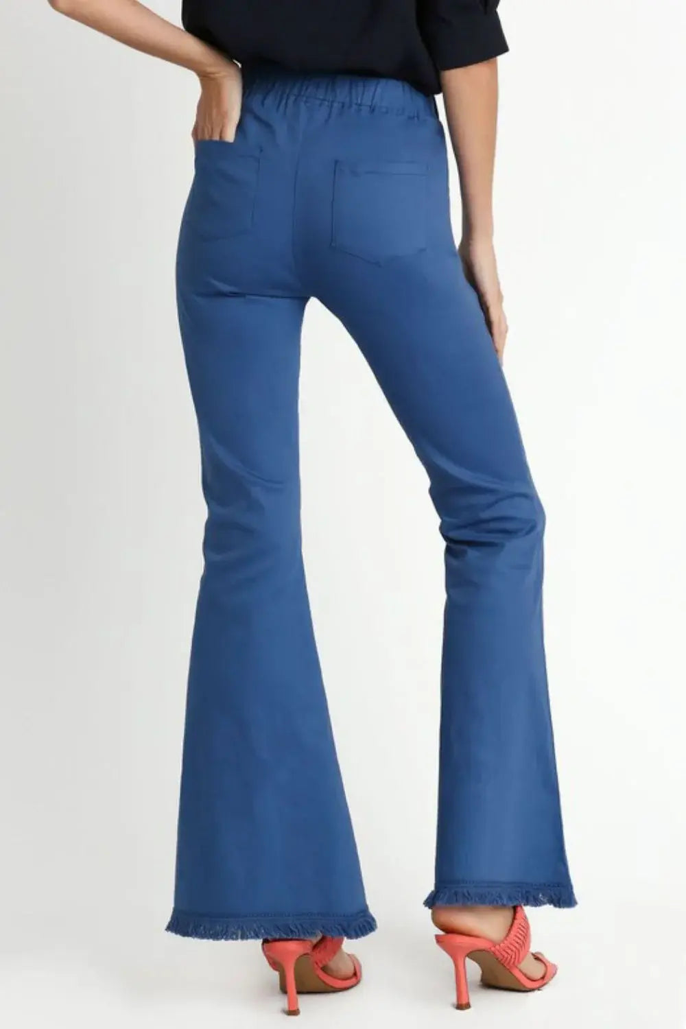 Umgee Full Size Wide Flare Leg Stretch Pants with Frayed Hem Plus Size - Trendsi - Flyclothing LLC
