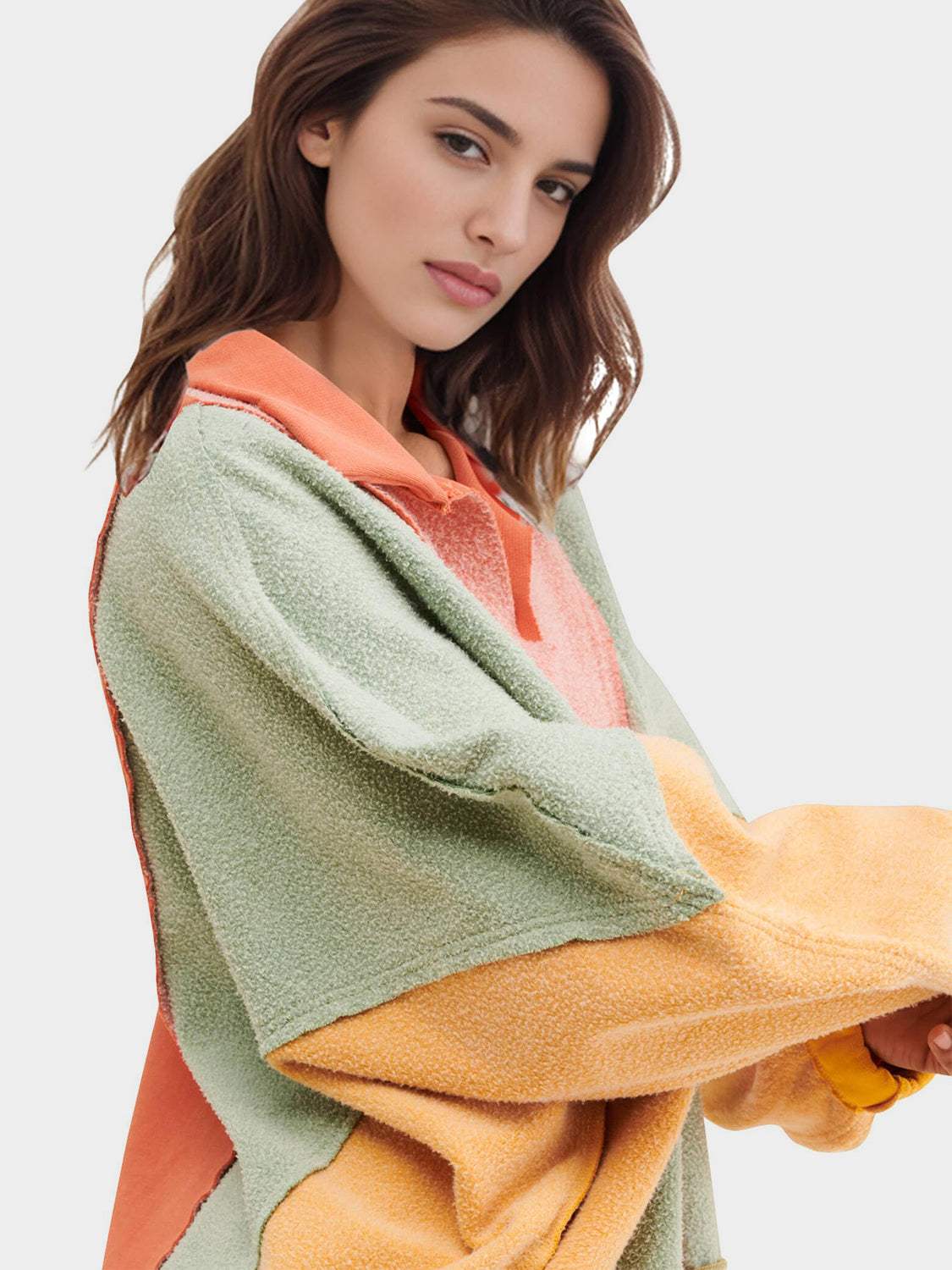 High-Low Exposed Seam Contrast Long Sleeve Sweatshirt - Trendsi - Flyclothing LLC