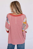 Striped Floral Patchwork Round Neck Top - Trendsi - Flyclothing LLC