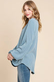BOMBOM Long Sleeve Curved Hem Ribbed T-Shirt - Trendsi