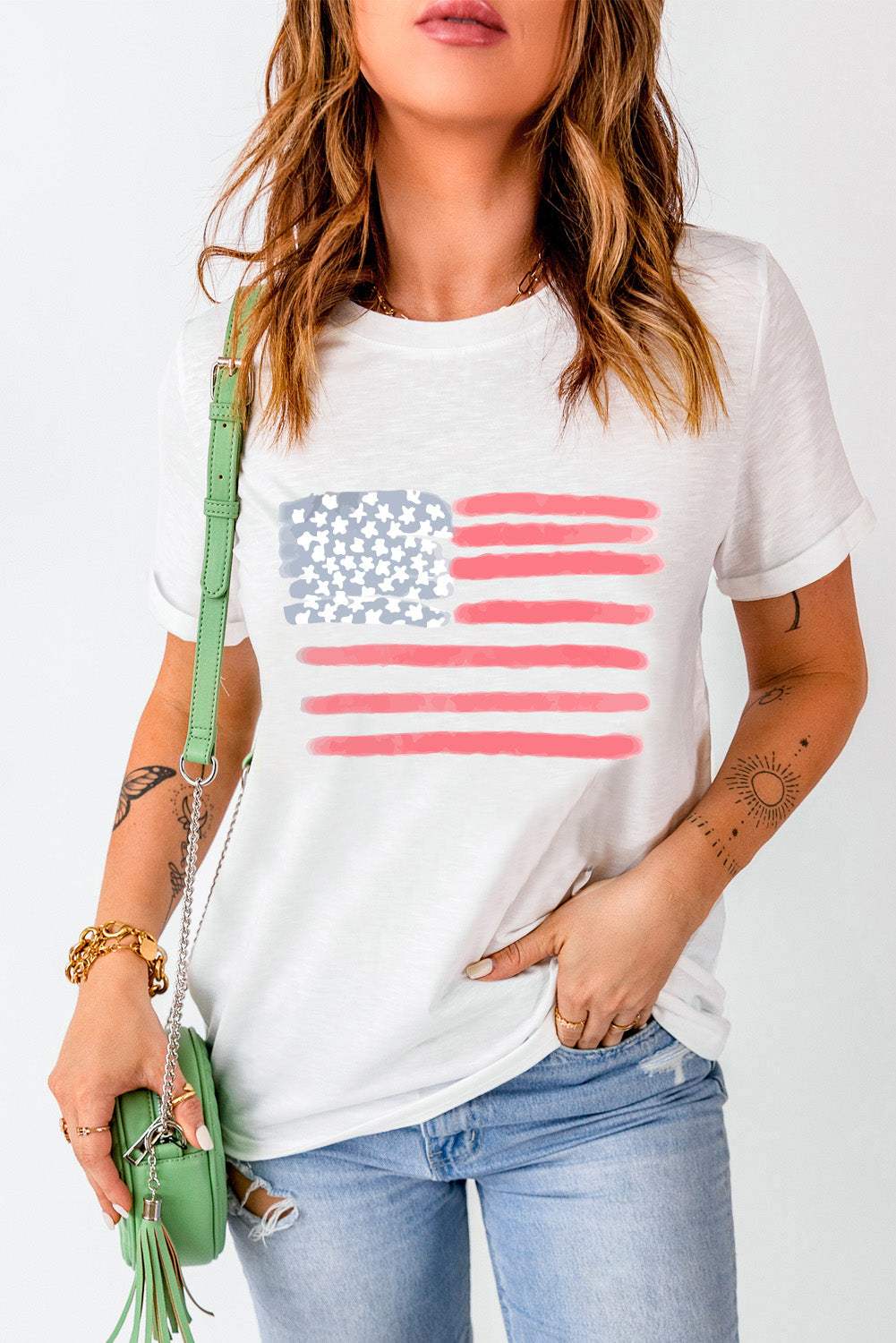 US Flag Round Neck Short Sleeve T-Shirt - Trendsi - Flyclothing LLC