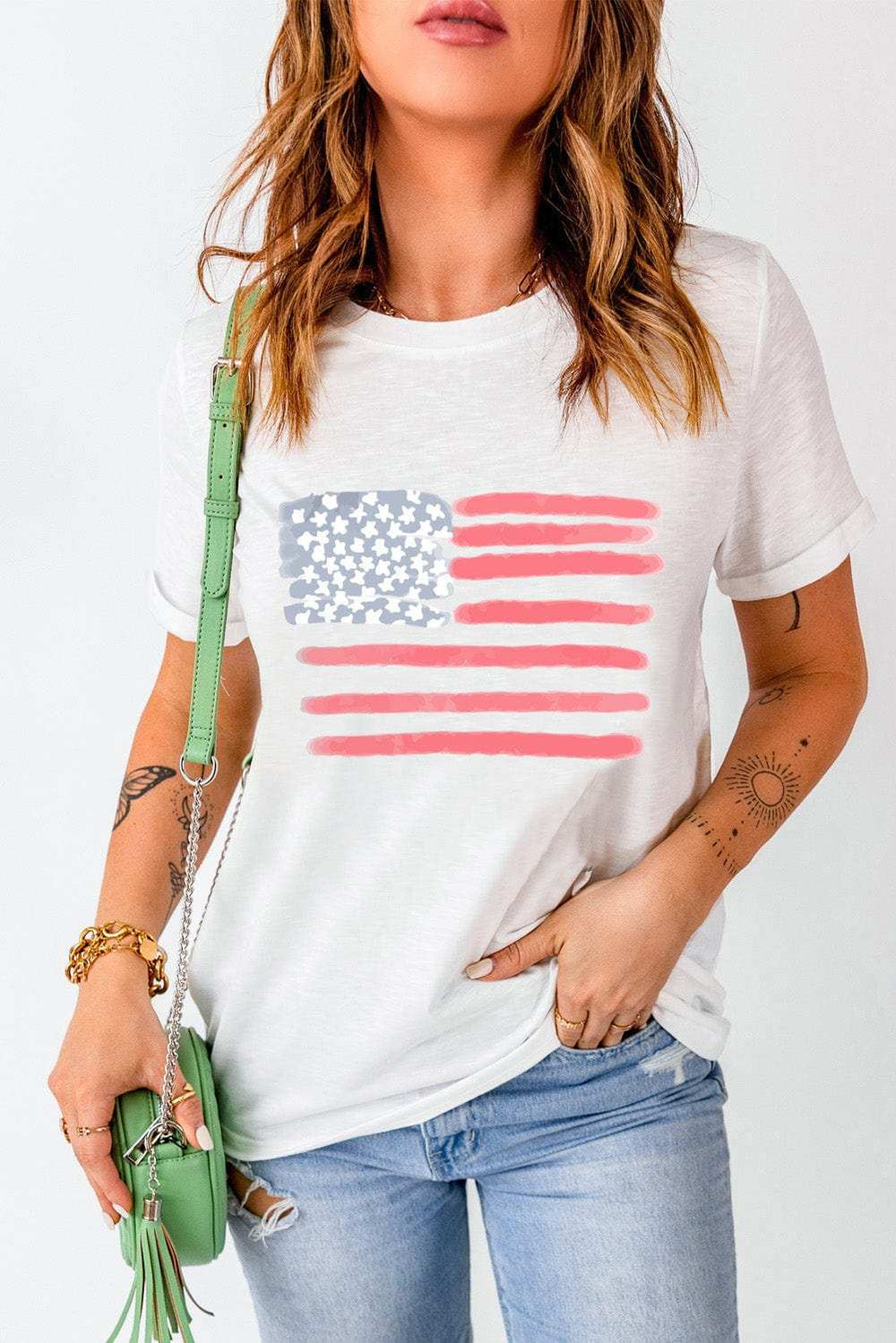 US Flag Round Neck Short Sleeve T-Shirt - Trendsi - Flyclothing LLC
