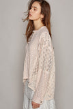 POL Round Neck Long Sleeve Raw Edge Lace Top - Trendsi