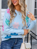 Flower Round Neck Long Sleeve Sweater - Trendsi - Flyclothing LLC