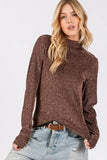 SAGE + FIG Glitter Mock Neck Lettuce Hem Long Sleeve Top - Trendsi