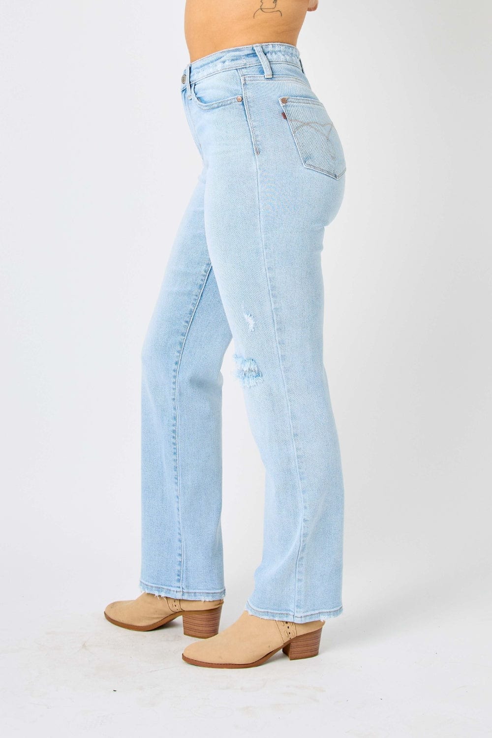 Judy Blue Full Size High Waist Distressed Straight Jeans - Trendsi