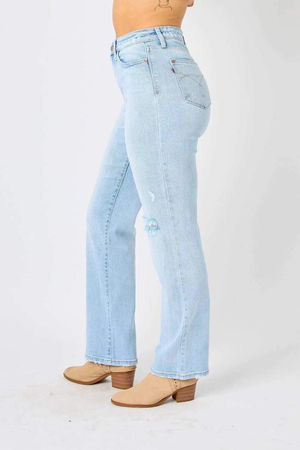 Judy Blue Full Size High Waist Distressed Straight Jeans - Trendsi - Flyclothing LLC