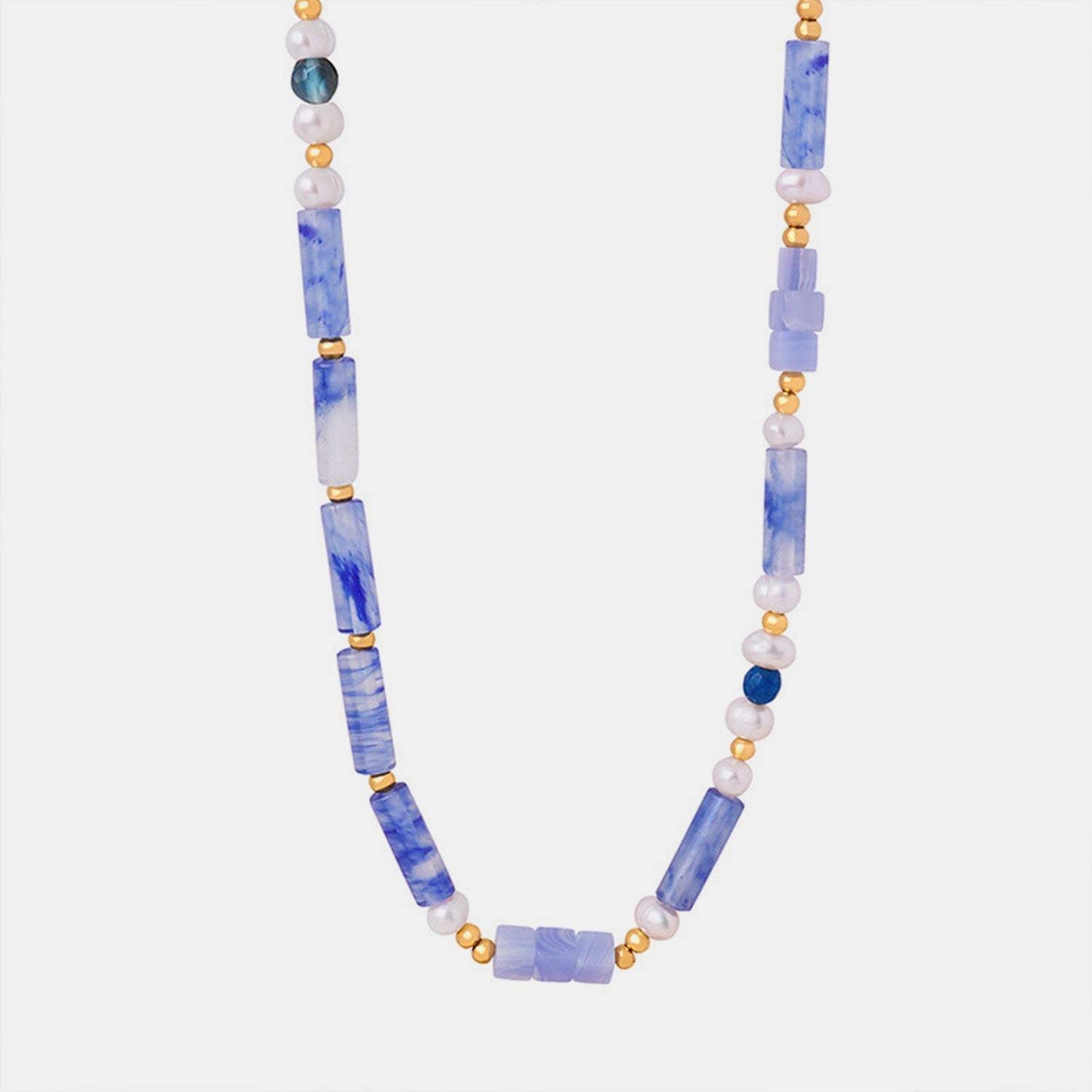 Freshwater Pearl Titanium Steel Geometric Bead Necklace - Trendsi - Flyclothing LLC