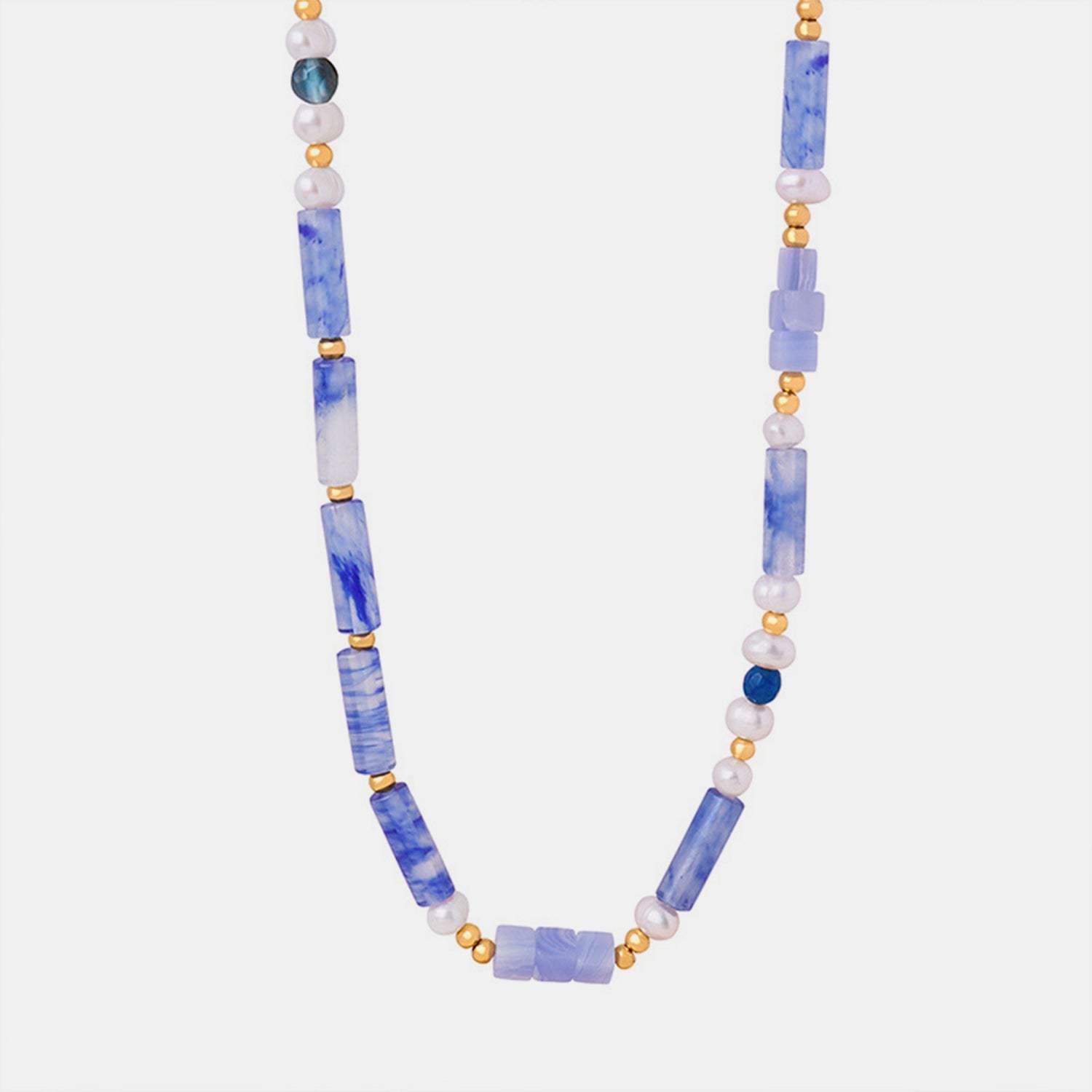 Freshwater Pearl Titanium Steel Geometric Bead Necklace - Trendsi - Flyclothing LLC