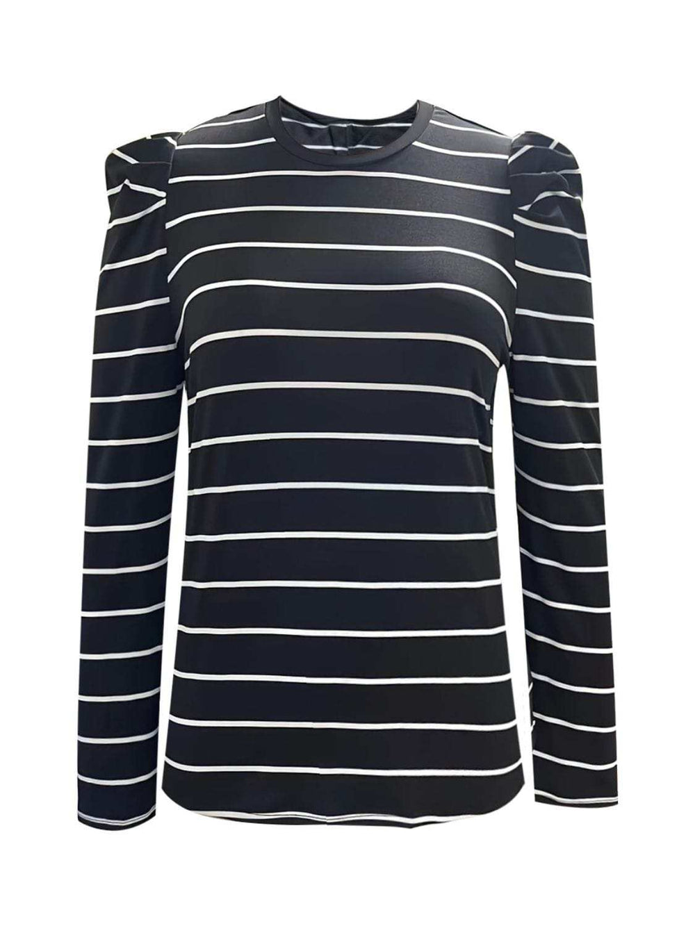 Full Size Striped Round Neck Puff Sleeve T-Shirt - Trendsi - Flyclothing LLC