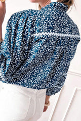 Printed Mock Neck Long Sleeve Blouse - Trendsi - Flyclothing LLC