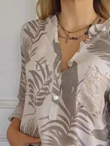 Full Size Printed Button Detail Long Sleeve Blouse Plus Size - Trendsi - Flyclothing LLC