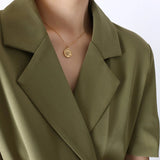 Zircon Titanium Steel Coin Shape Necklace - Trendsi