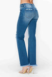 bytos Full Size Raw Hem Distressed Mid Rise Straight Jeans - Trendsi