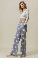 BiBi Flower Printed Side Pocket Wide Pants - Trendsi - Flyclothing LLC